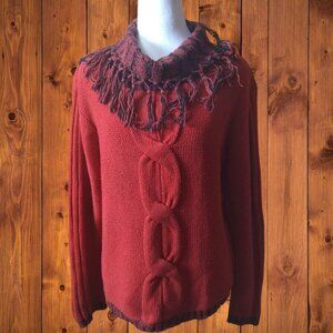 FIA Italia Women's Large Red Pullover Fringe Neckline Handloomed Vintage Sweater